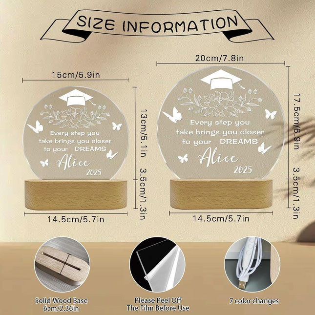 UUBAO Personalized Graduation Lamp Gifts for Her or Him Class of 2025 Custom Name College & Year Congrats Grad 3D Illusion Night Light Decoration for High School Graduation or University (Flower Butterfly)
