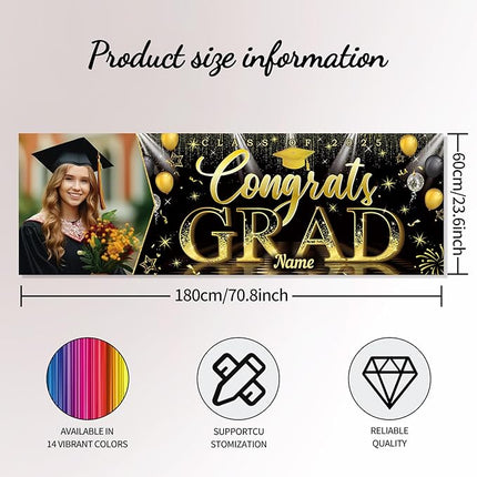 UUBAO Custom Graduation Party Decorations Personalization Banner Class of 2025 Backdrop (Yellow）