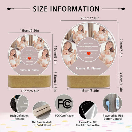 UUBAO Customized Acrylic Night Light Gift Personalized Mother's Day Gift Acrylic LED Custom Photo Name For Bonus Mom