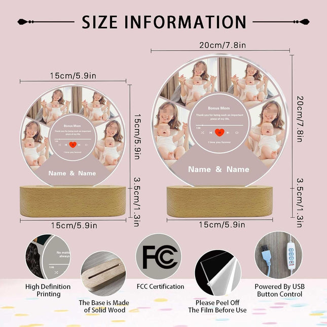 UUBAO Customized Acrylic Night Light Gift Personalized Mother's Day Gift Acrylic LED Custom Photo Name For Bonus Mom