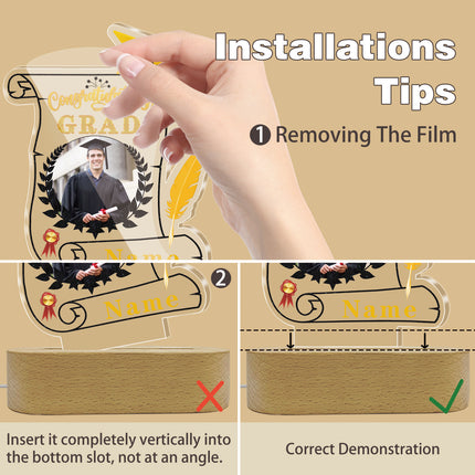 UUBAO Personalized Night Light Class of 2025 Graduation Gift for Junior High School College Teachers and Classmates(Black and Gold)