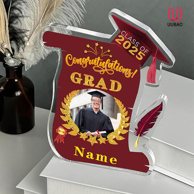 UUBAO Personalized Graduation Gift Class of 2025 Desk Paperweight Farewell Memorial Decorative Signs Plaques with Photo (Maroon)