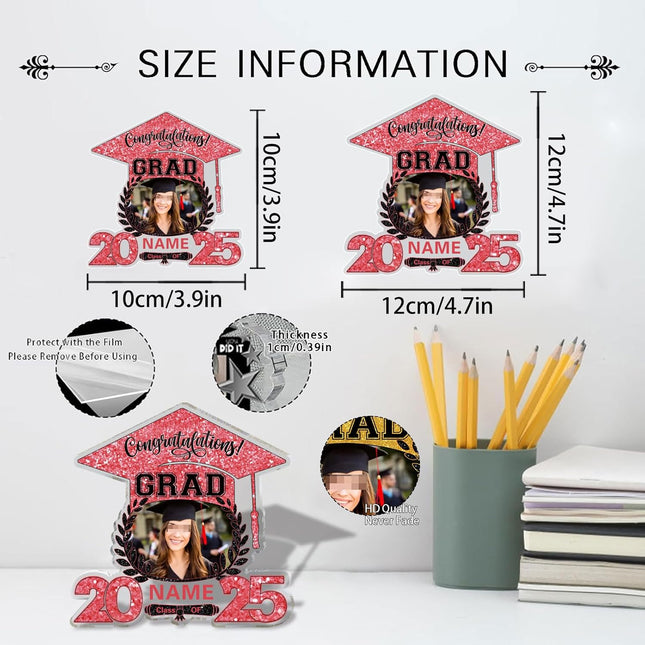 UUBAO Customized Graduation Plaque with Photo Crystal Desktop Keepsake Gift (Pink)
