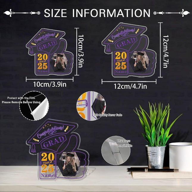 UUBAO Personalized Graduation Decorative Signs Plaques Class of 2024 Desk Paperweight Farewell Memorial Gift with Photo(Purple)