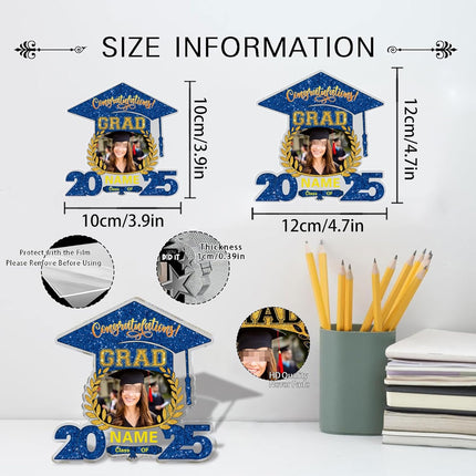 UUBAO Customized Graduation Plaque with Photo Crystal Desktop Keepsake Gift (Blue and Gold)