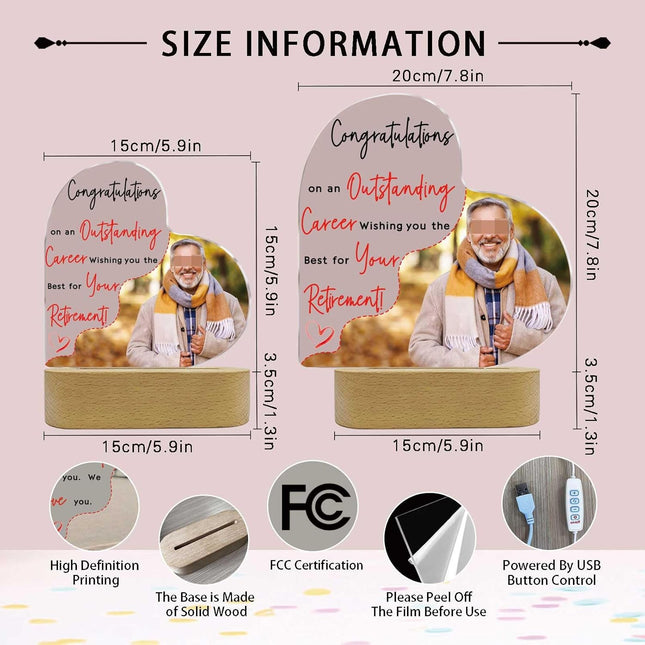 UUBAO Customized Acrylic Night Light Gifts Personalized Acrylic LED Night Light Lamp Anniversary Custom Photo Gifts for Retiree