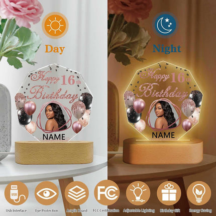 UUBAO Personalized Happy Birthday Night Light Gift with Photo Customized Acrylic Lamp for Her Mom Daughter Grandma Nana(Rose Gold Pink)