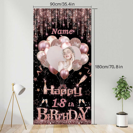 UUBAO Custom Happy Birthday Door Banner Backdrop Birthday Decorations Party Supplies for Women Men(Pink)