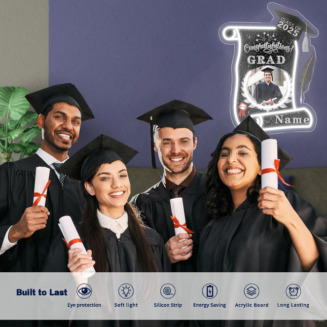 UUBAO Custom Graduation Gift LED Neon Signs Class of 2025 Personalized Photo Congrats Grad USB Powered (Black and Silver)