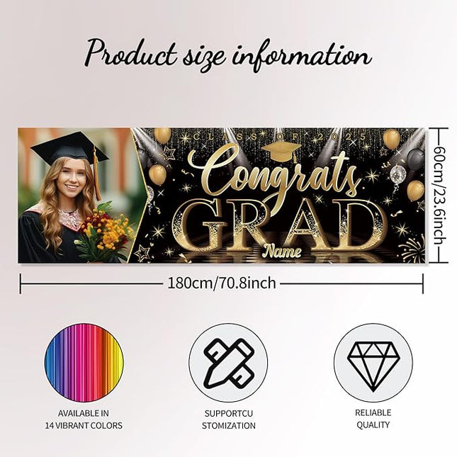 UUBAO Custom Graduation Party Decorations Personalization Banner Class of 2025 Backdrop (Champagne）
