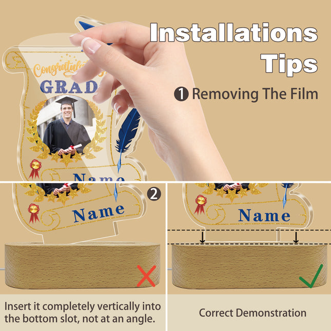 UUBAO Personalized Night Light Class of 2025 Graduation Gift for Junior High School College Teachers and Classmates(Blue and Gold)