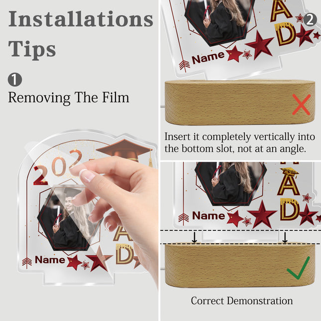 UUBAO Graduation Gifts Personalized Night Light Class of 2025 Custom Photo Name Gifts for Him Her Gifts for College, High School (Maroon)