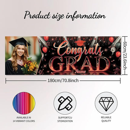 UUBAO Custom Graduation Party Decorations Personalization Banner Class of 2025 Backdrop (Red）