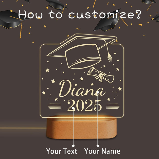 UUBAO Personalized Graduation Lamp Gifts for Her or Him Class of 2025 Custom Name College & Year Congrats Grad 3D Illusion Night Light Decoration for High School Graduation or University (Scroll)
