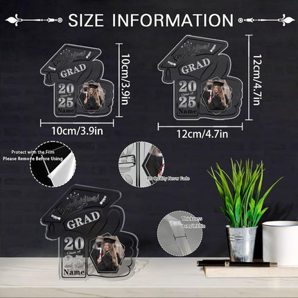 UUBAO Personalized Graduation Decorative Signs Plaques Class of 2024 Desk Paperweight Farewell Memorial Gift with Photo(Black and Silver)