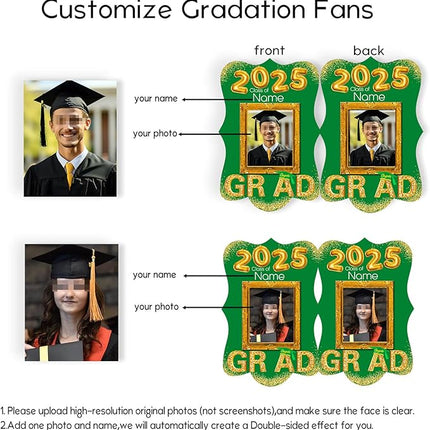 UUBAO Personalized Graduation Double Sided Face Fan Class of 2025 Customized Graduation Head Face Cutout with Handle Fun Photo Prop Supplies(Dark Green)