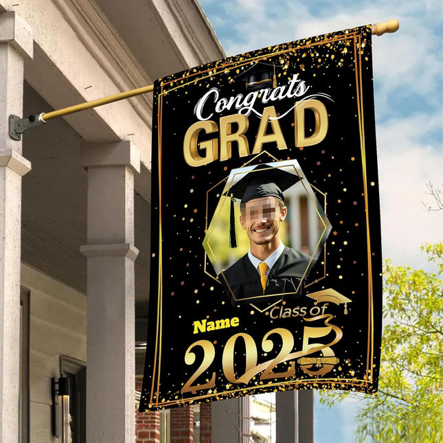UUBAO Custom Graduation Garden Flag with Photo Class of 2025 Congrats Grad Double Sided Yard Flag Decorative Gifts (Black and Gold)