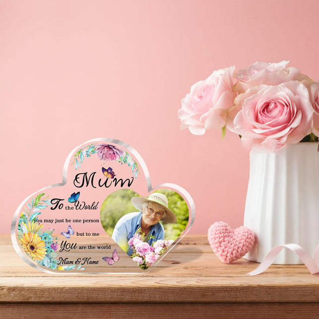 UUBAO Custom Mother’s Day Personalized Acrylic Plaque with Photos Name Gifts for Mom (Heart Butterfly)