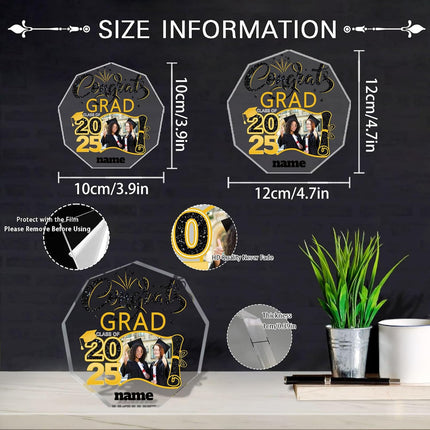 UUBAO Personalized Graduation Gift Class of 2025 Desk Paperweight Farewell Memorial Decorative Signs Plaques with Photo (Black and Gold)