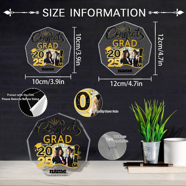 UUBAO Personalized Graduation Gift Class of 2025 Desk Paperweight Farewell Memorial Decorative Signs Plaques with Photo (Black and Gold)