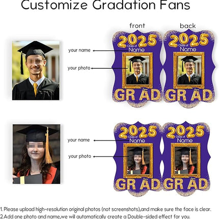 UUBAO Personalized Graduation Double Sided Face Fan Class of 2025 Customized Graduation Head Face Cutout with Handle Fun Photo Prop Supplies(Purple)