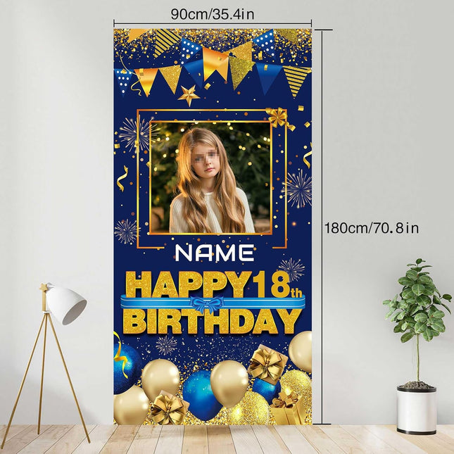 UUBAO Custom Happy Birthday Door Banner Backdrop Birthday Decorations Party Supplies for Women Men(Navy Blue)