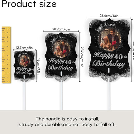 UUBAO Personalized Double Sided Happy Birthday Photo Prop Face Fan Customized Birthday Fun Supplies(Black and Silver)