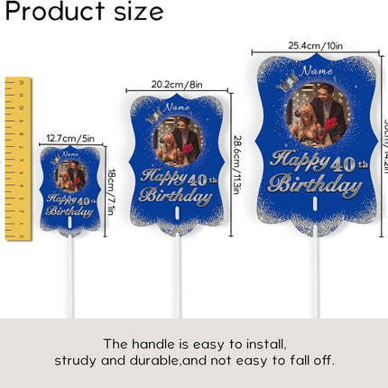 UUBAO Personalized Double Sided Happy Birthday Photo Prop Face Fan Customized Birthday Fun Supplies(Blue and Silver)