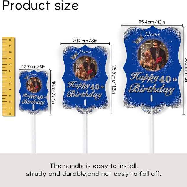 UUBAO Personalized Double Sided Happy Birthday Photo Prop Face Fan Customized Birthday Fun Supplies(Blue and Silver)