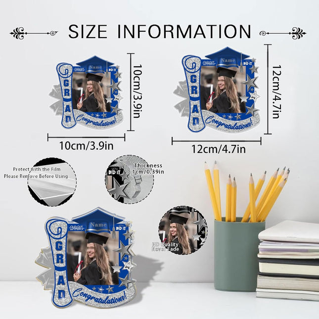 UUBAO Customized Graduation Plaque with Single Picture Custom Picture 2025 Congrats Grad Crystal Desktop Farewell Keepsake Gift (Blue and Silver)