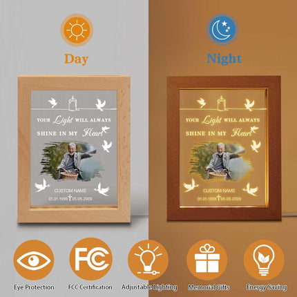 UUBAO Personalized Memorial Gift Night Light Customized Light Up Picture Frames Acrylic Led Plaque Lamp Sympathy Remembrance Gift(Peace Dove)