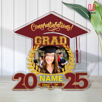 UUBAO Customized Graduation Plaque with Photo Crystal Desktop Keepsake Gift (Maroon)