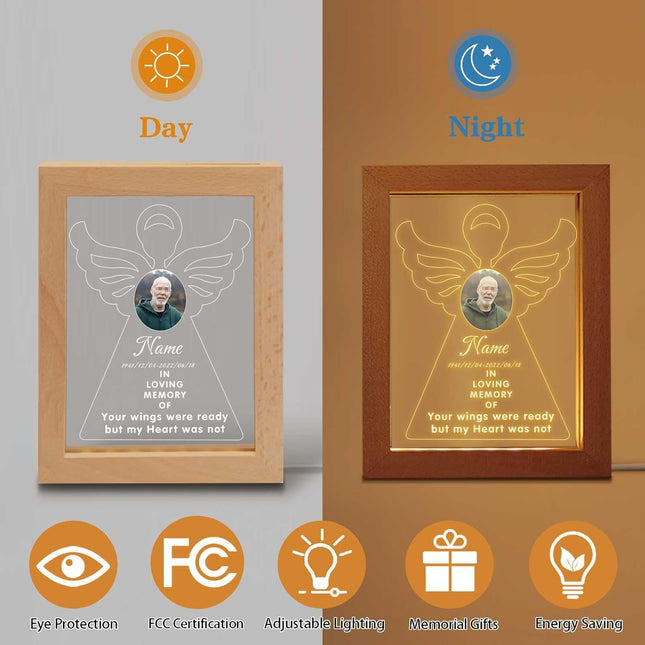 UUBAO Personalized Memorial Gift Night Light Customized Light Up Picture Frames Acrylic Led Plaque Lamp Sympathy Remembrance Gift(Angel Wing)