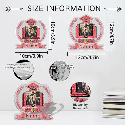 UUBAO Customized Graduation Plaque with Single Picture Custom Picture 2025 Congrats Grad Crystal Desktop Farewell Keepsake Gift (Pink)
