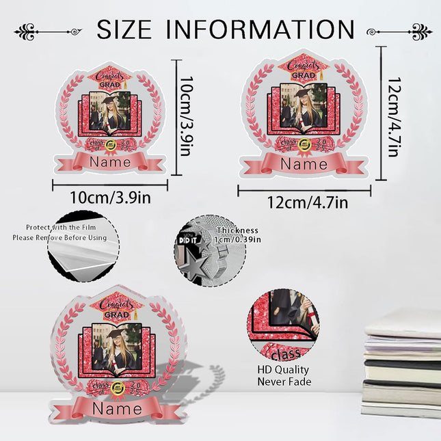 UUBAO Customized Graduation Plaque with Single Picture Custom Picture 2025 Congrats Grad Crystal Desktop Farewell Keepsake Gift (Pink)