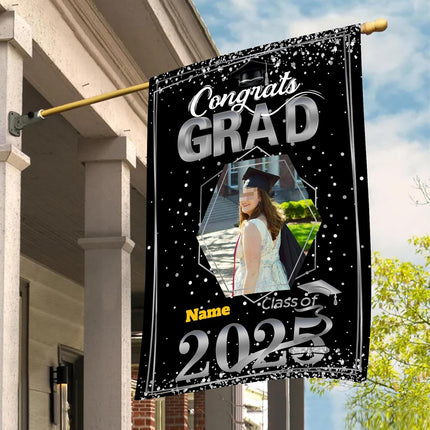UUBAO Custom Graduation Garden Flag with Photo Class of 2025 Congrats Grad Double Sided Yard Flag Decorative Gifts (Black and Silver)