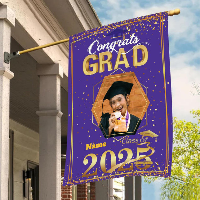 UUBAO Custom Graduation Garden Flag with Photo Class of 2025 Congrats Grad Double Sided Yard Flag Decorative Gifts (Purple)