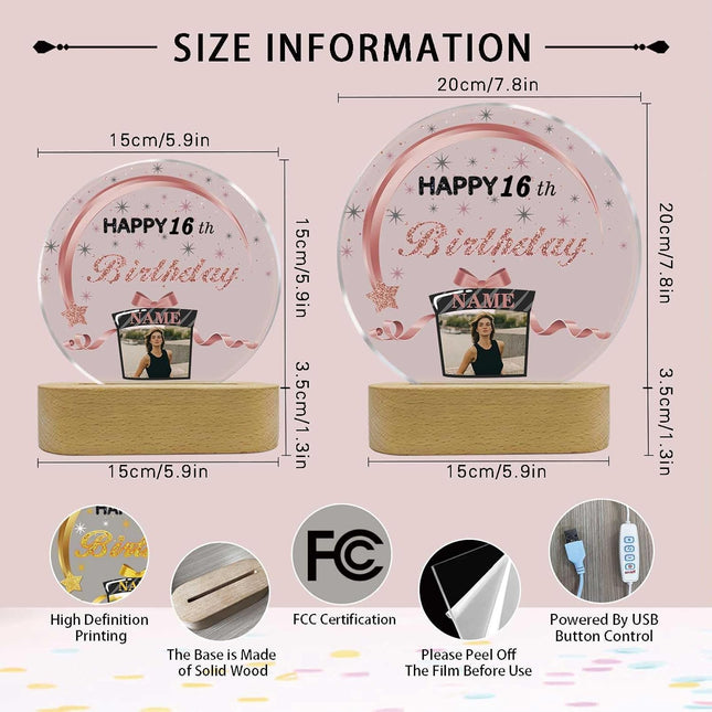 UUBAO Personalized Happy Birthday Night Light Gift with Photo Customized Acrylic Lamp for Her Mom Daughter Grandma Nana(Rose Gold and Black)