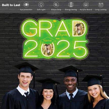 UUBAO Personalized Graduation Gift Neon Signs Congrats Grad LED Light Signs with Photo 2025 Party Backdrop Light Sign Decor (Light Green)