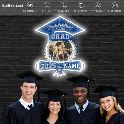 UUBAO Custom Graduation Gift LED Neon Signs Class of 2025 Personalized Photo Congrats Grad USB Powered (Blue and Silver)