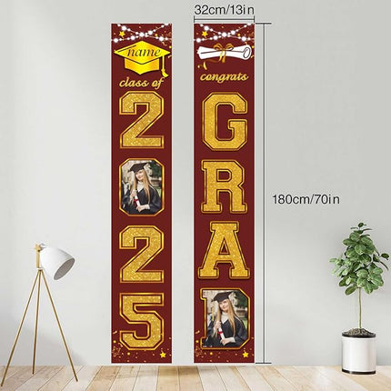 UUBAO Custom Graduation Party Decorations 2025 Personalization Congrats Grad Banner Graduation Front Door Porch Sign Backdrop(Maroon and Gold)