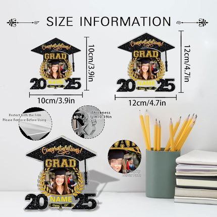 UUBAO Customized Graduation Plaque with Photo Crystal Desktop Keepsake Gift (Black and Gold)