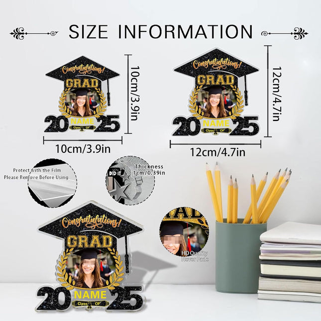 UUBAO Customized Graduation Plaque with Photo Crystal Desktop Keepsake Gift (Black and Gold)
