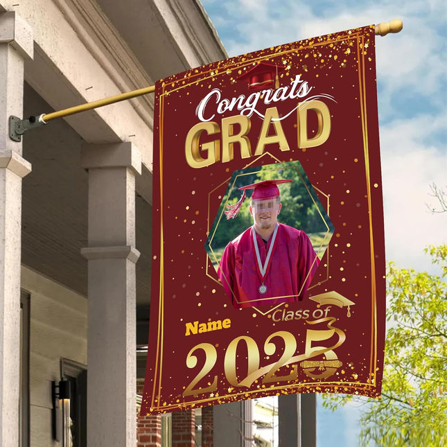 UUBAO Custom Graduation Garden Flag with Photo Class of 2025 Congrats Grad Double Sided Yard Flag Decorative Gifts (Maroon)