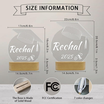 UUBAO Personalized Graduation Lamp Gifts for Her or Him Class of 2025 Custom Name College & Year Congrats Grad 3D Illusion Night Light Decoration for High School Graduation or University (Mortarboard)