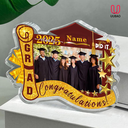 UUBAO Customized Graduation Plaque with Photo Crystal Desktop Keepsake Gift (Maroon)