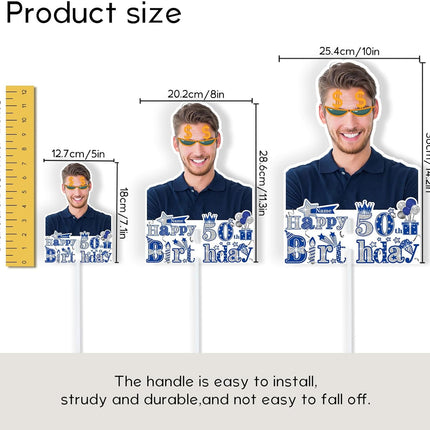 UUBAO Personalized Double Sided Happy Birthday Photo Prop Face Fan Customized Birthday Fun Supplies(Blue and Silver)