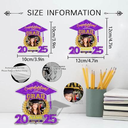 UUBAO Customized Graduation Plaque with Photo Crystal Desktop Keepsake Gift (Purple)