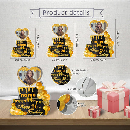 UUBAO Custom Happy Birthday Acrylic Plaque Desktop with Photo Personalized  Birthday Gift Ideas Keepsake Paperweight Sign(Yellow)