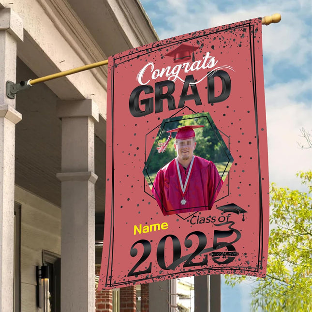UUBAO Custom Graduation Garden Flag with Photo Class of 2025 Congrats Grad Double Sided Yard Flag Decorative Gifts (Pink)